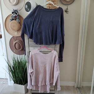 FREE PEOPLE Women's Navy and Pink Sweater Set